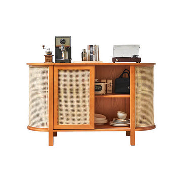 59" Rattan Dresser - Cherry Wood - Shelves; Doors Included - Nordic Style